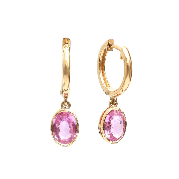 Pink Sapphire Bezel Set Oval Mini Earrings - qivii