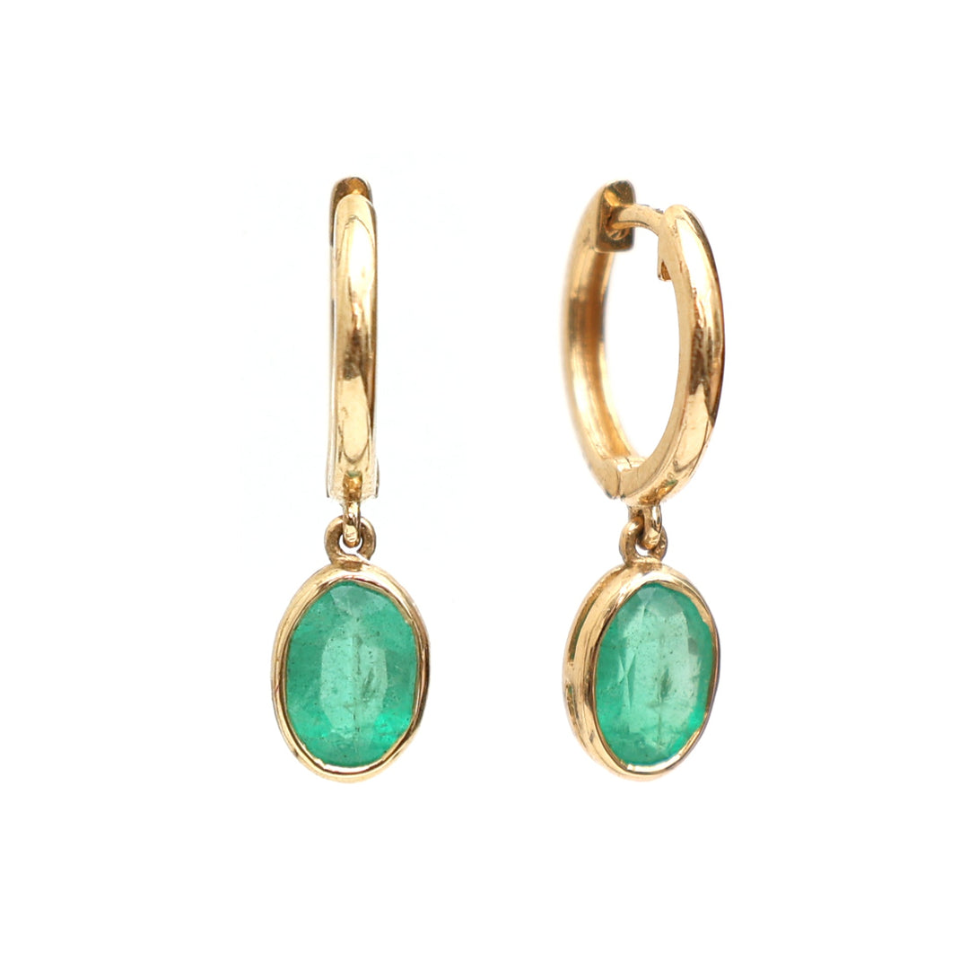 Emerald Oval Bezel Set Mini Earrings - qivii
