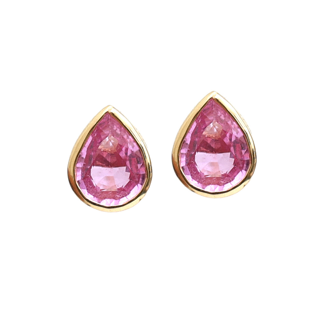 Pink Sapphire Pear Shape Bezel Set Studs - qivii