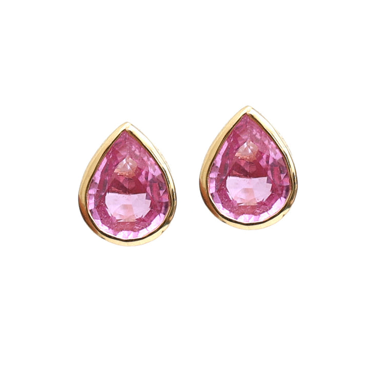 Pink Sapphire Pear Shape Bezel Set Studs - qivii