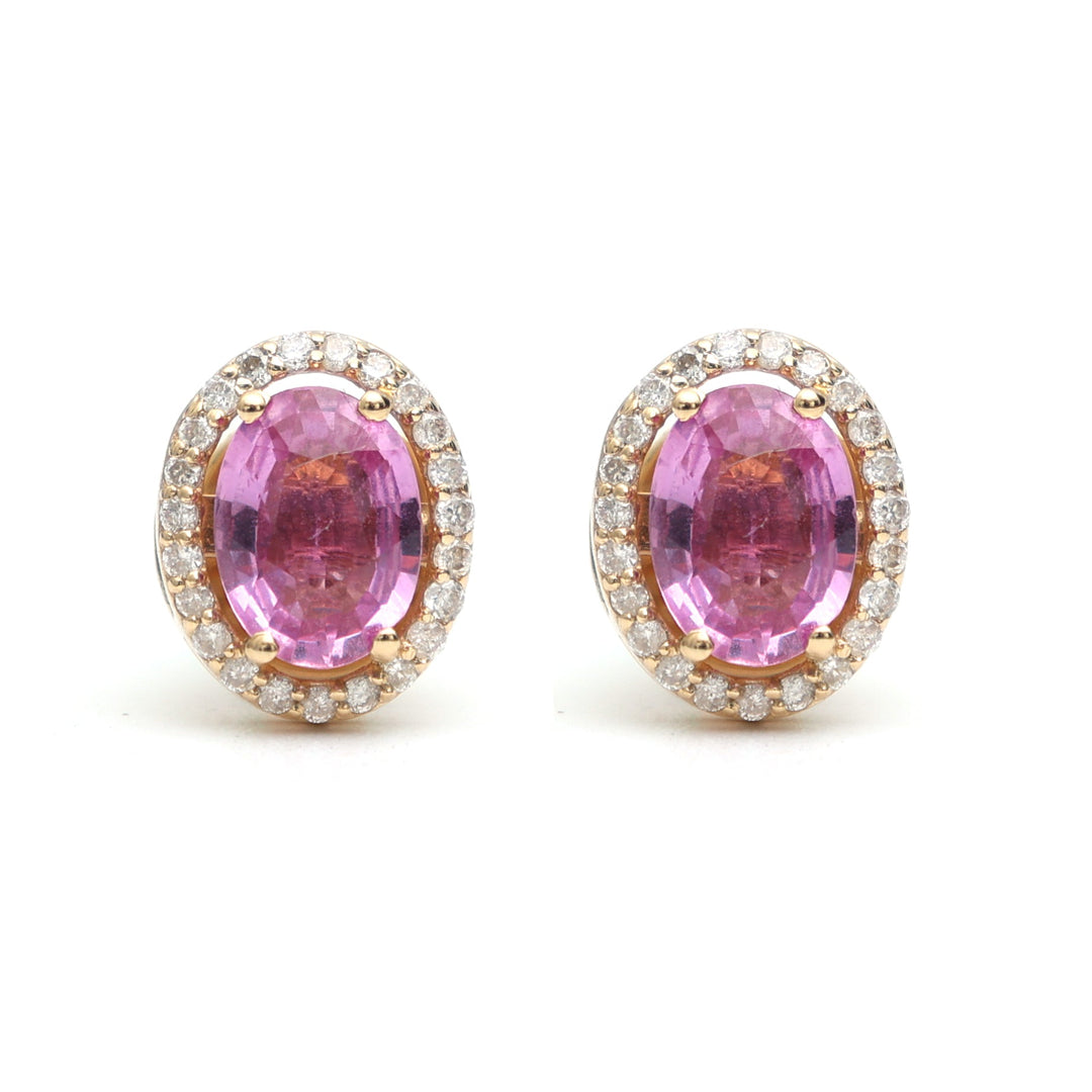 Pink Sapphire Oval Prong Set Diamond Studs - qivii