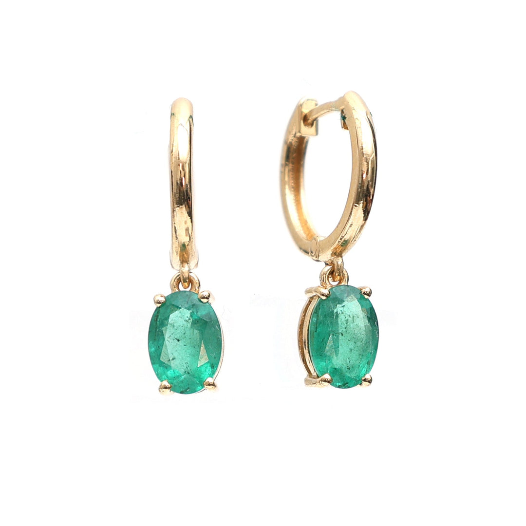 Emerald Oval Prong Set Mini Earrings - qivii