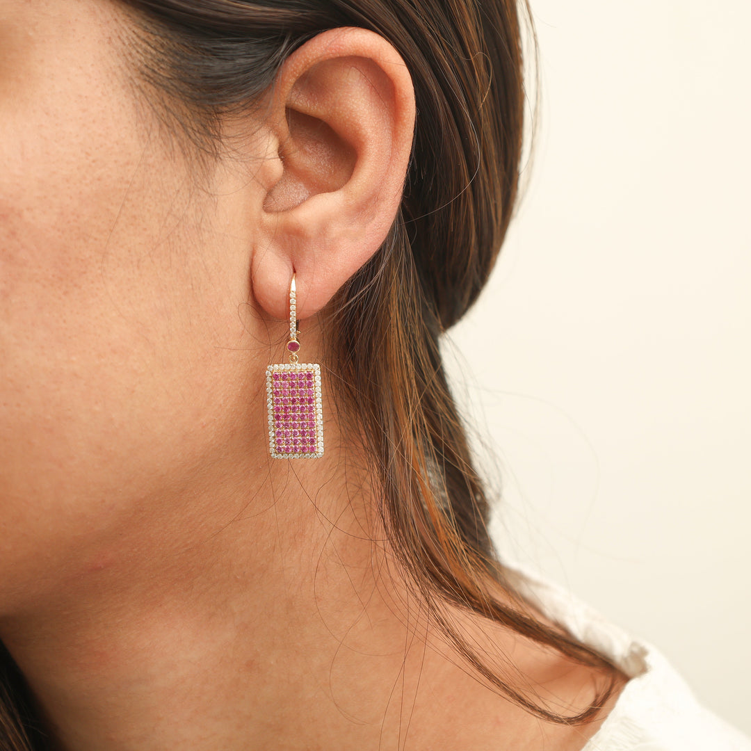 Pink Sapphire Dog Tag Earring - qivii