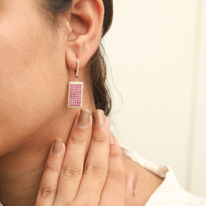 Pink Sapphire Dog Tag Earring - qivii