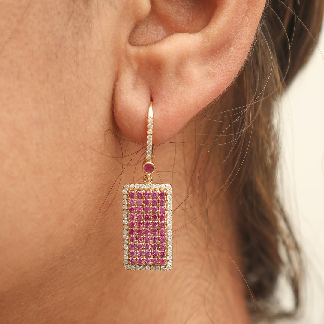 Pink Sapphire Dog Tag Earring - qivii