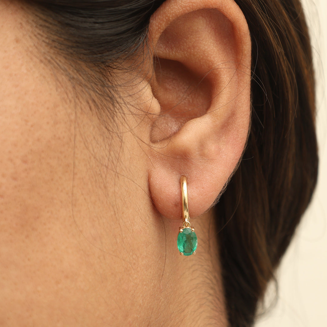 Emerald Oval Prong Set Mini Earrings - qivii