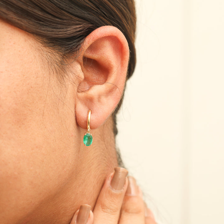 Emerald Oval Prong Set Mini Earrings - qivii