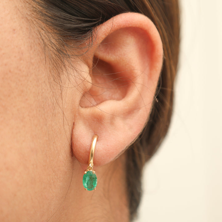 Emerald Oval Prong Set Mini Earrings - qivii