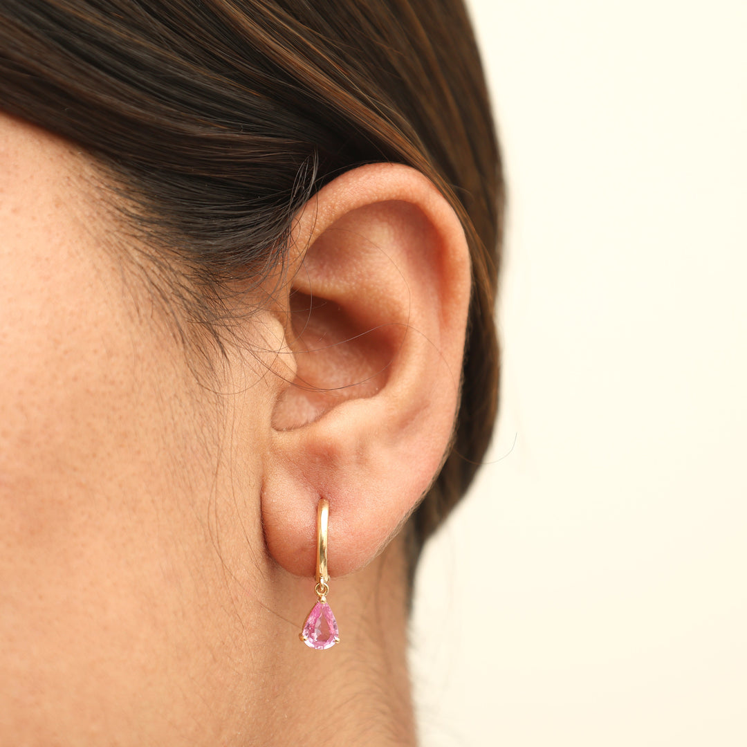 Pink Sapphire Pear Prong Set Mini Earrings - qivii