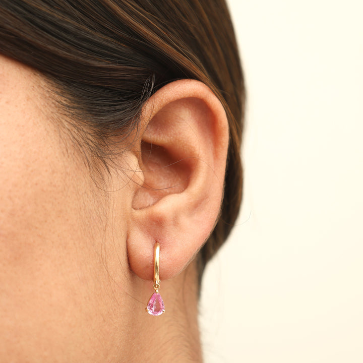 Pink Sapphire Pear Prong Set Mini Earrings - qivii