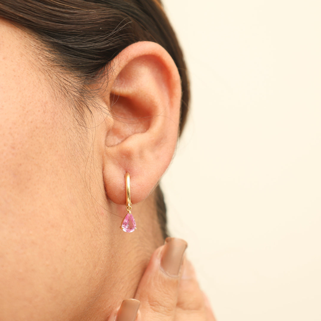 Pink Sapphire Pear Prong Set Mini Earrings - qivii
