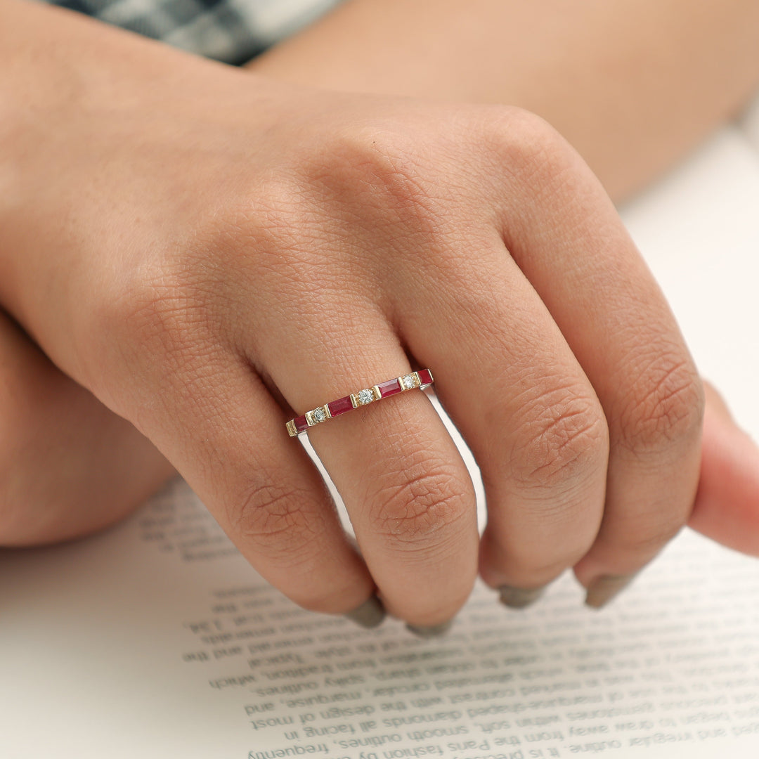 Ruby Baguettes Diamond Antique Ring - qivii