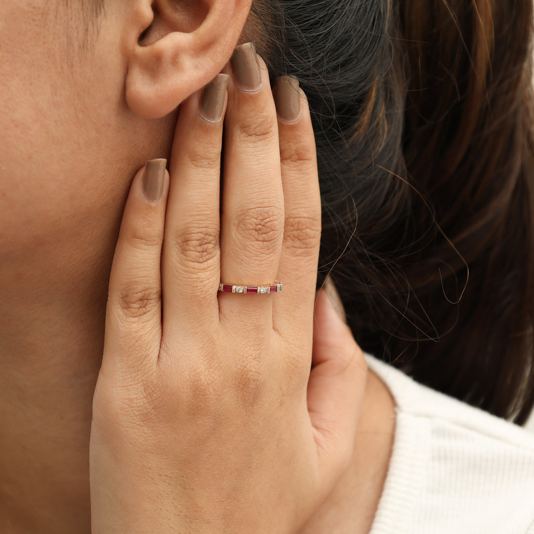 Ruby Baguettes Diamond Antique Ring - qivii