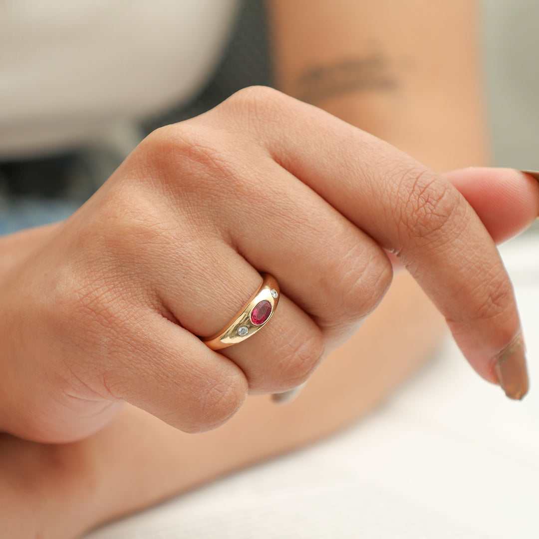 Ruby Oval Round Diamond Mini Chunky Ring - qivii