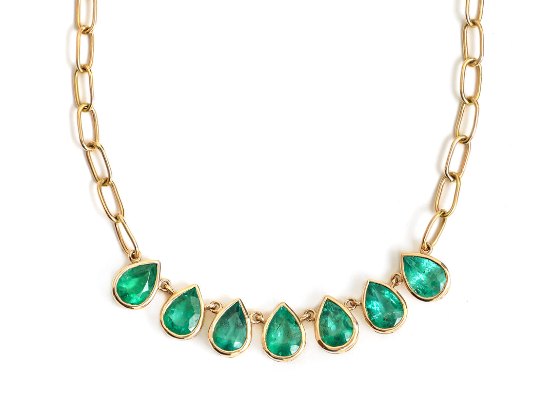 Emerald Pear Bezel Set Paperclip Chain Necklace - qivii