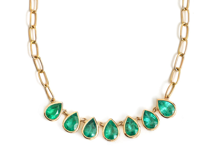 Emerald Pear Bezel Set Paperclip Chain Necklace - qivii