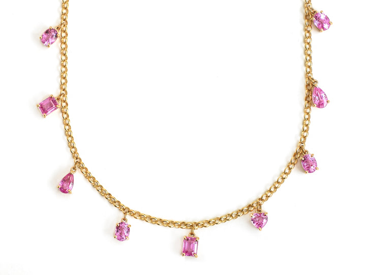 Pink Sapphire Mix Shape Link Chain Necklace - qivii