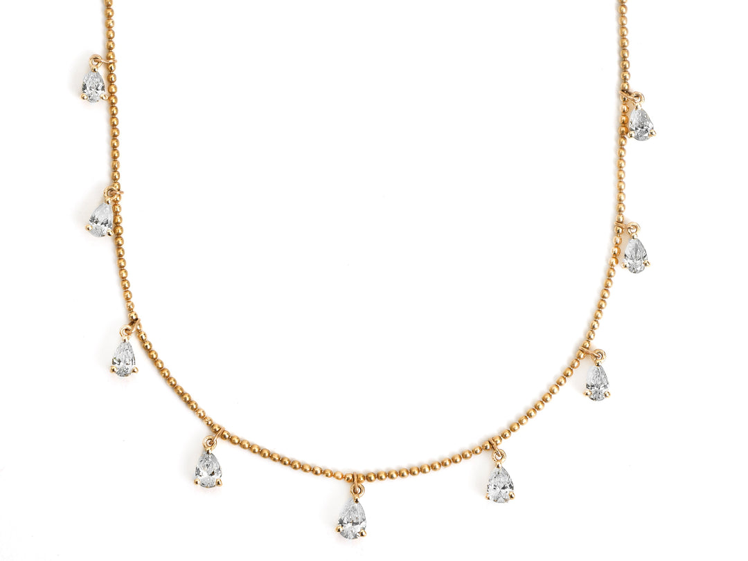 Diamond Pear Ball Chain Necklace - qivii