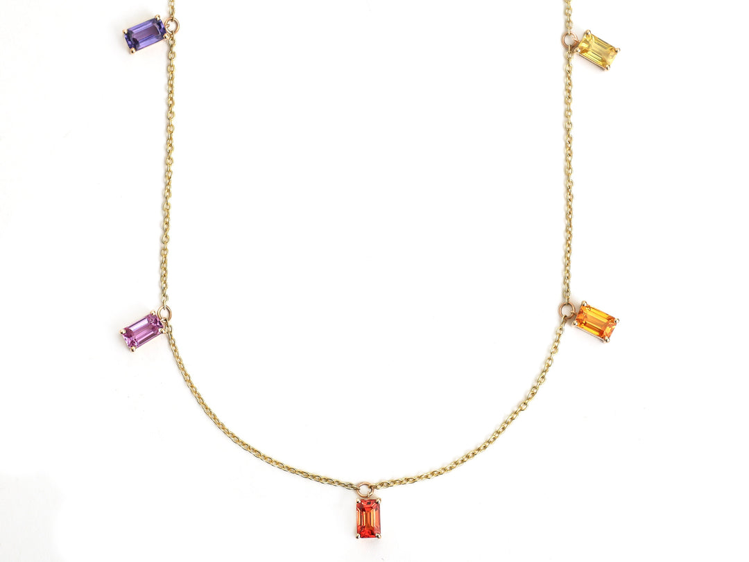 Rainbow Sapphire Emerald Cut Chain Necklace - qivii