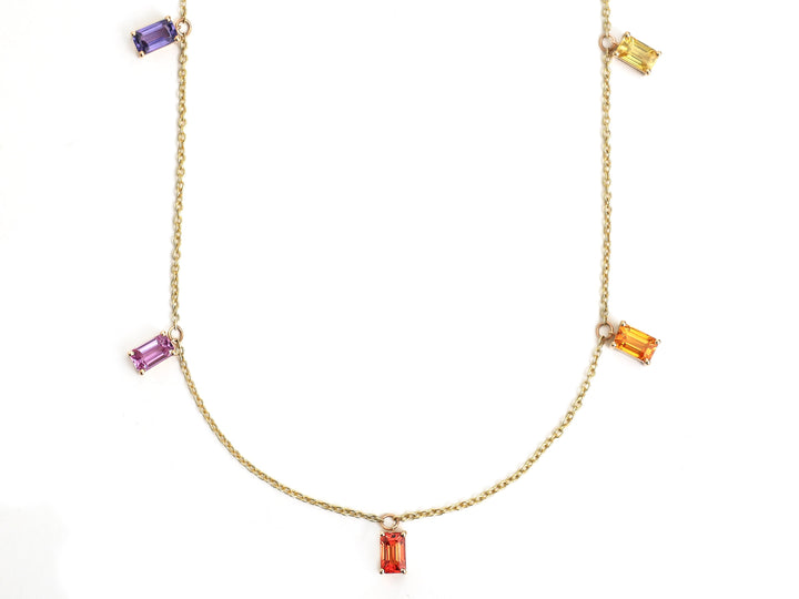 Rainbow Sapphire Emerald Cut Chain Necklace - qivii