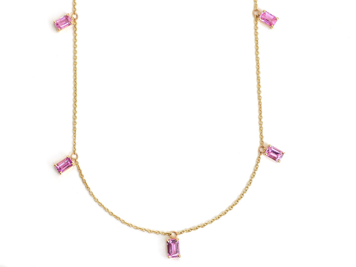 Pink Sapphire Emerald Cut Chain Necklace - qivii