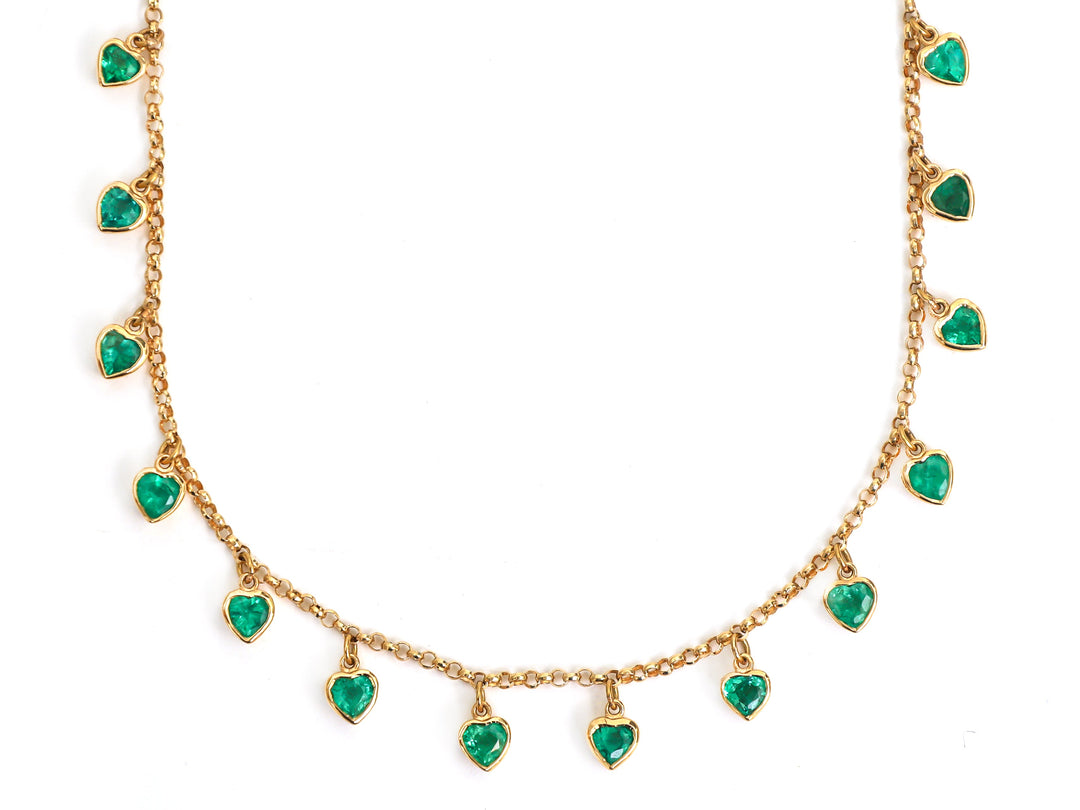 Emerald Heart Bezel Set Dangling Link Chain Necklace - qivii