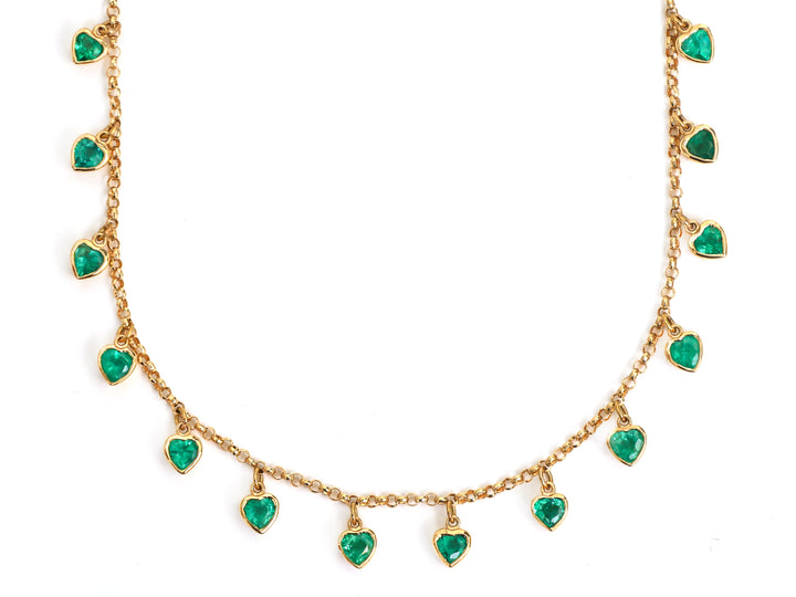 Emerald Heart Bezel Set Dangling Link Chain Necklace - qivii