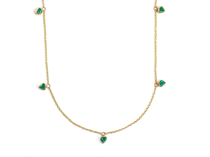 Emerald Bezel Set Heart Shape Chain Necklace - qivii