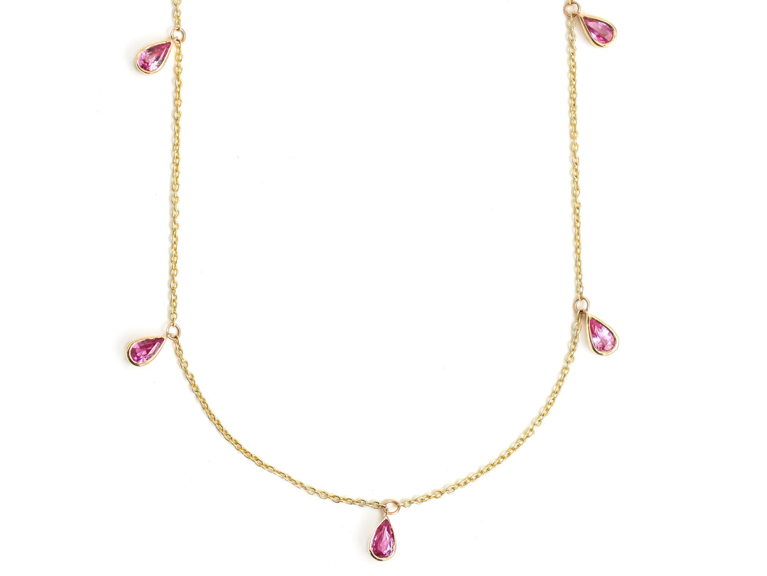 Pink Sapphire Bezel Set Pear Shape Chain Necklace - qivii