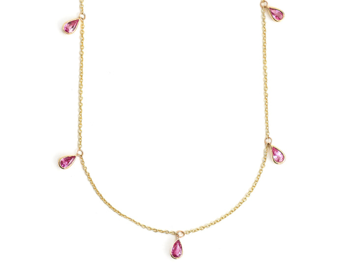 Pink Sapphire Bezel Set Pear Shape Chain Necklace - qivii