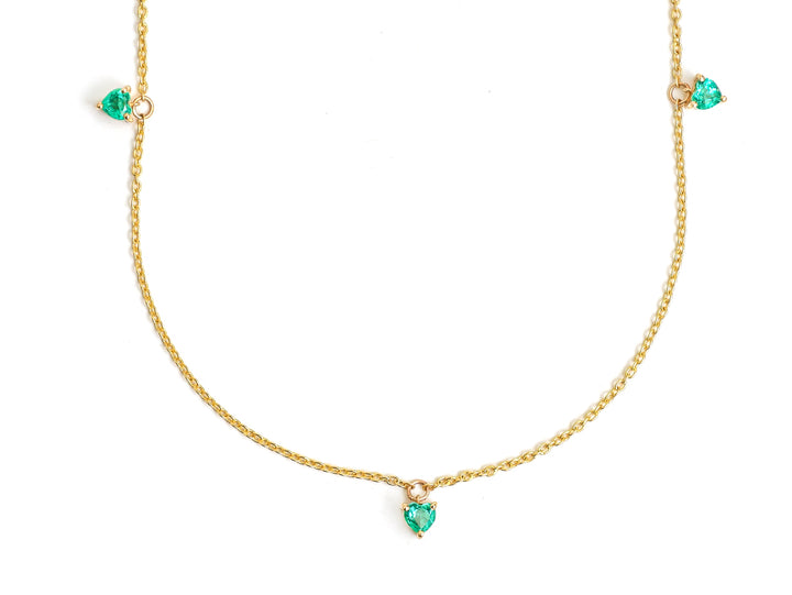 Emerald Prong Set Heart Shape Chain Necklace - qivii