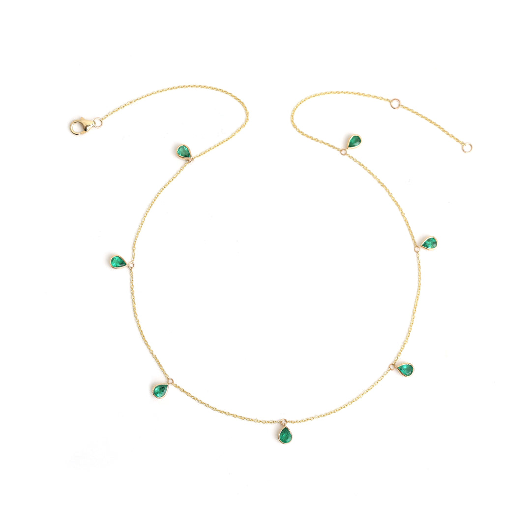 Emerald Bezel Set Pear Shape Chain Necklace - qivii