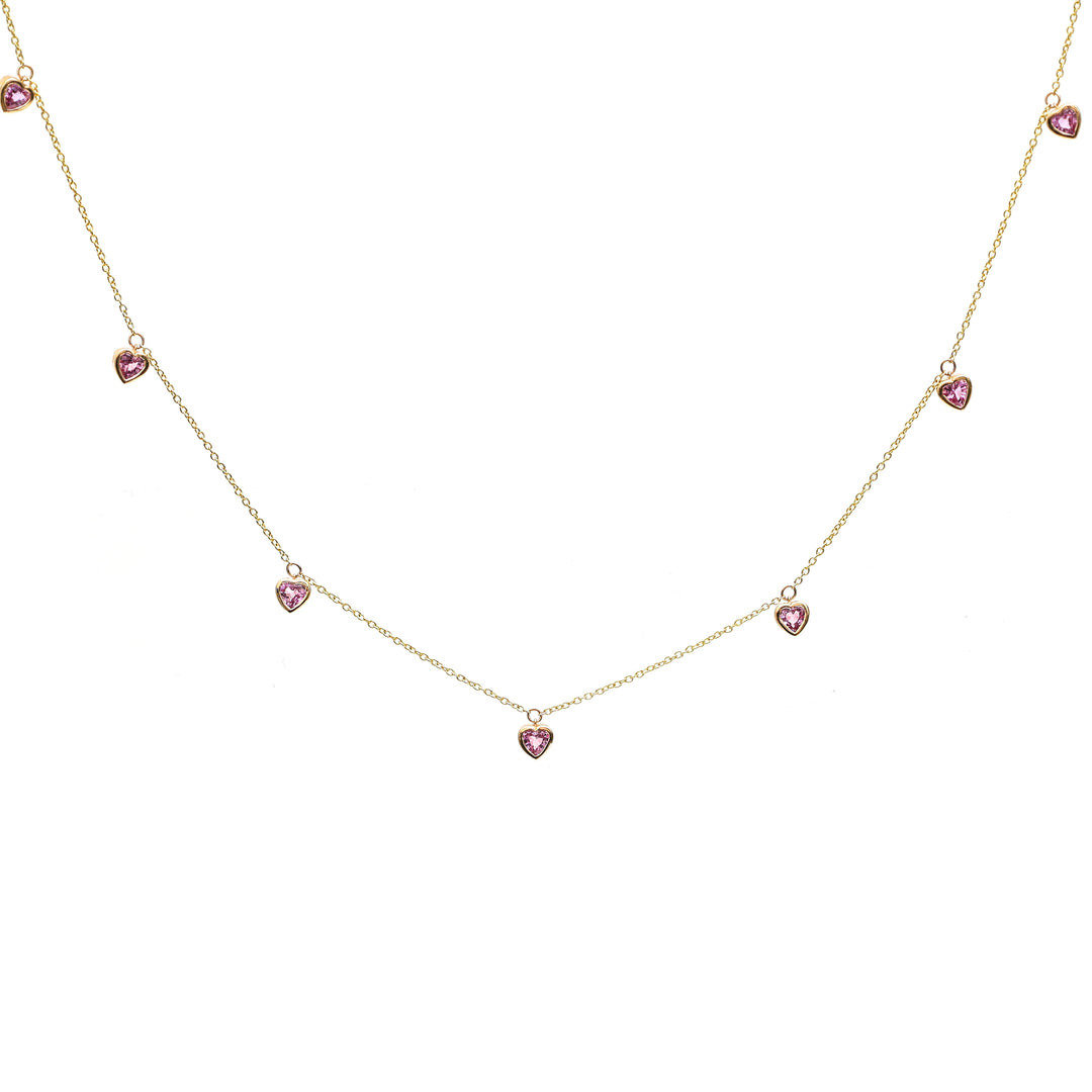 Pink Sapphire Bezel Set Heart Shape Chain Necklace - qivii