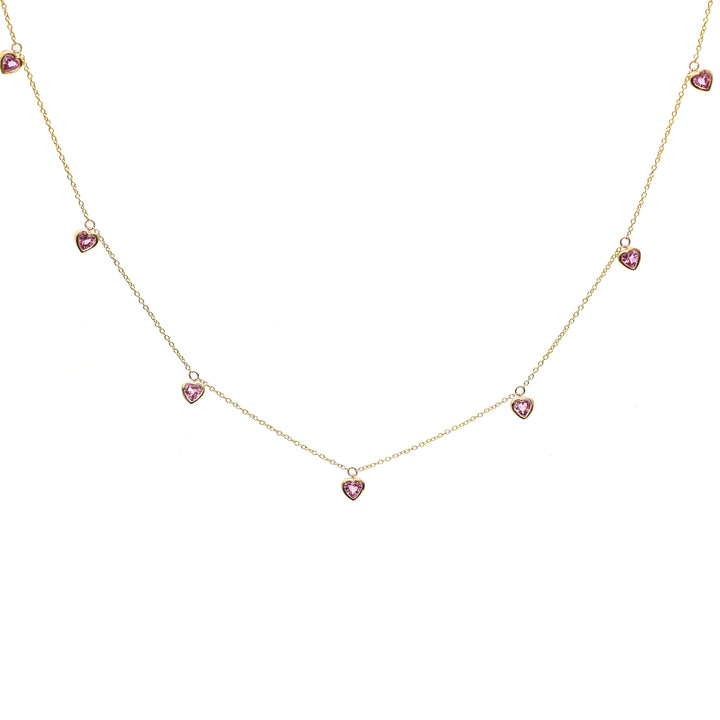Pink Sapphire Bezel Set Heart Shape Chain Necklace - qivii