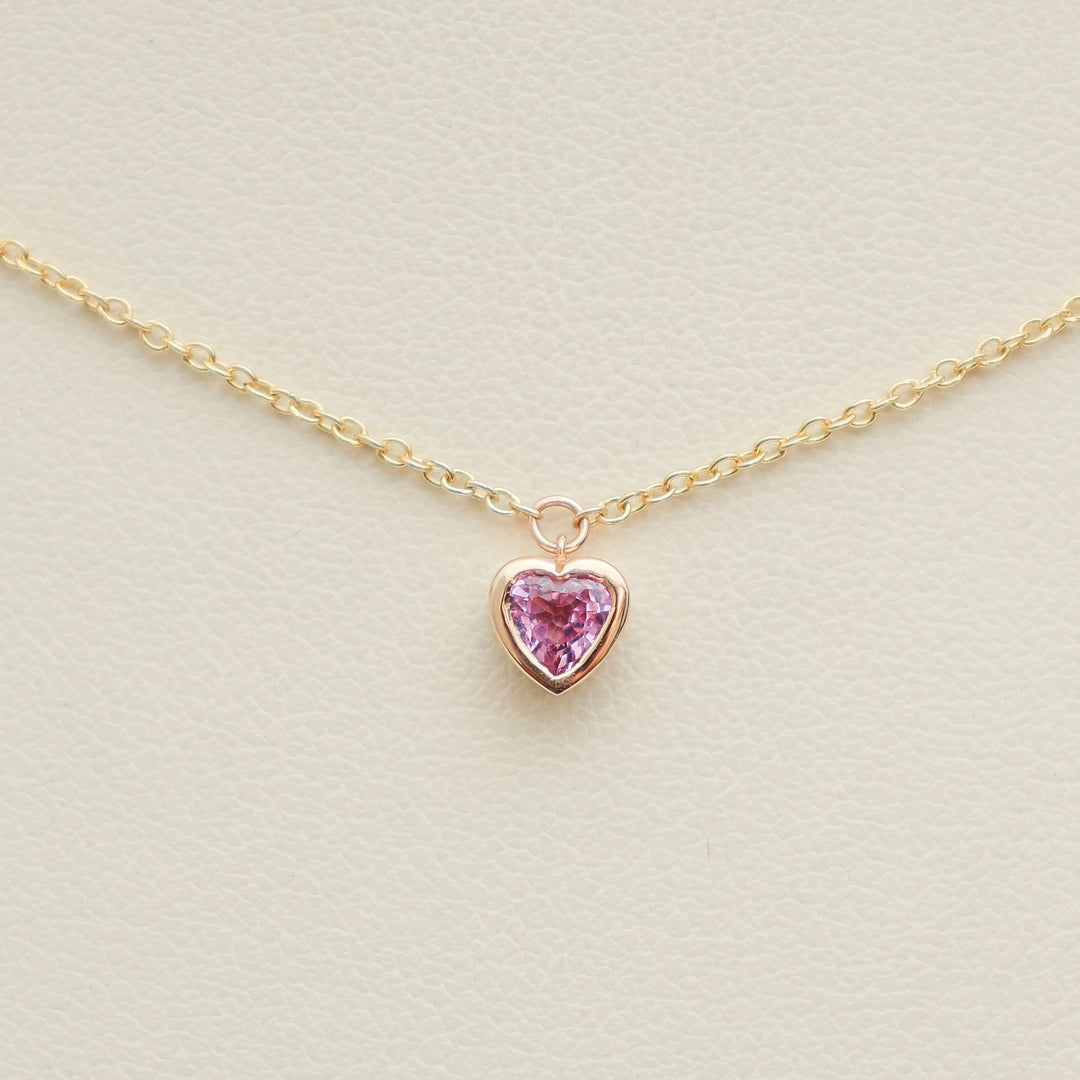 Pink Sapphire Bezel Set Heart Shape Chain Necklace - qivii