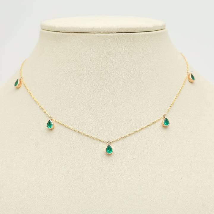 Emerald Bezel Set Pear Shape Chain Necklace - qivii