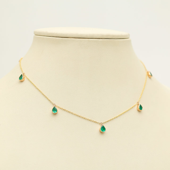 Emerald Bezel Set Pear Shape Chain Necklace - qivii