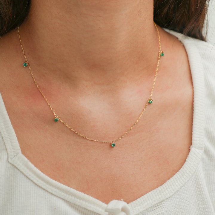 Emerald Prong Set Heart Shape Chain Necklace - qivii