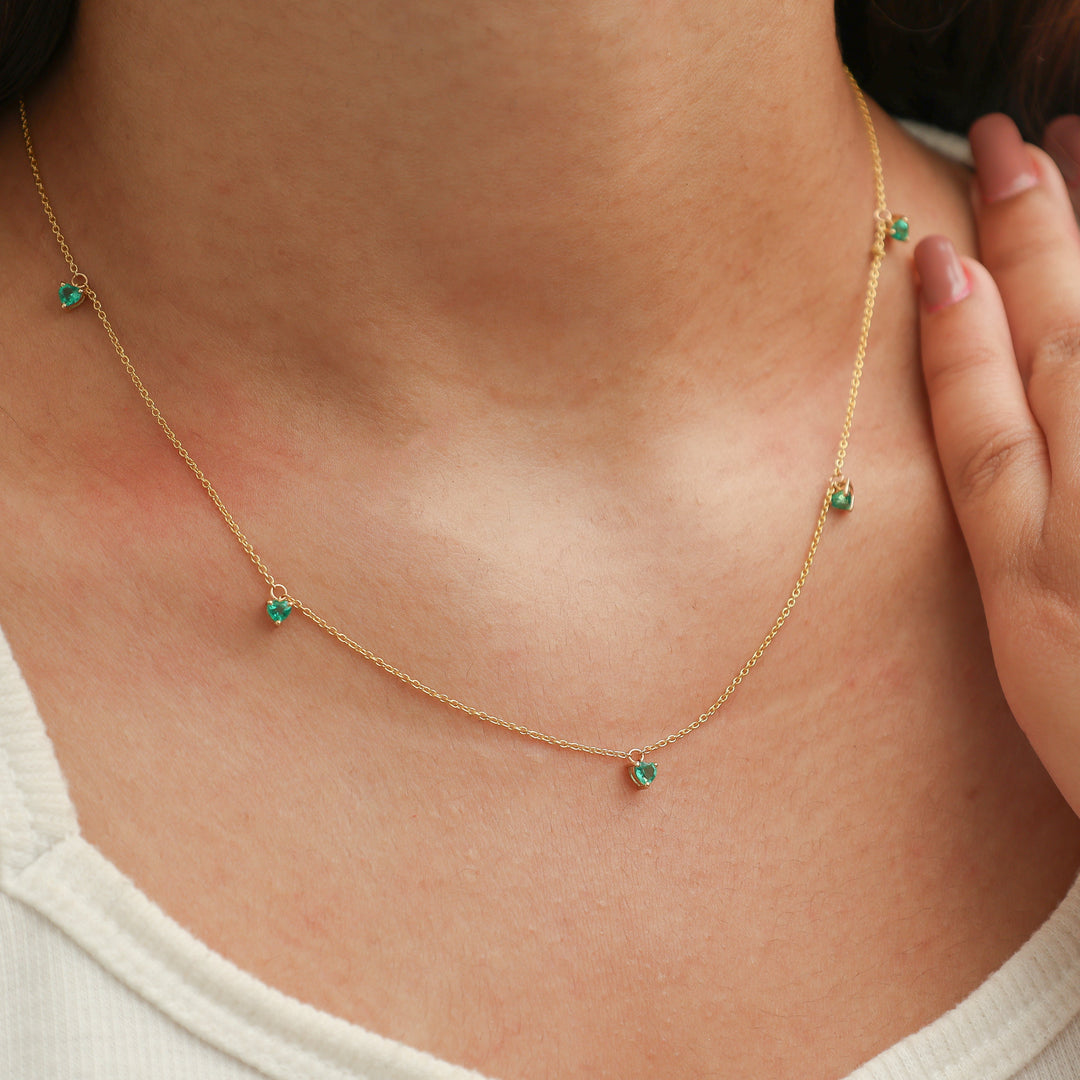 Emerald Prong Set Heart Shape Chain Necklace - qivii