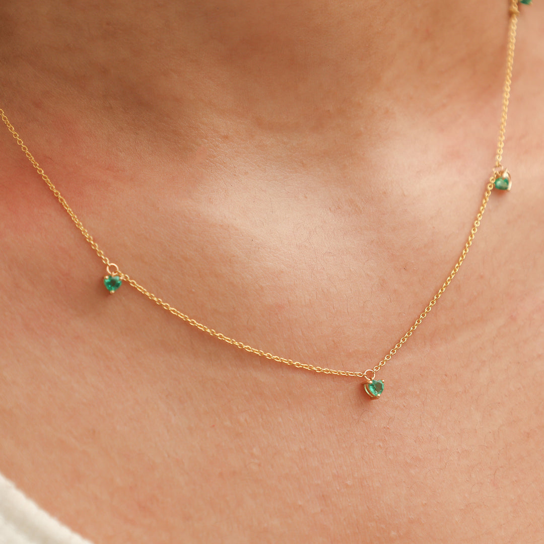 Emerald Prong Set Heart Shape Chain Necklace - qivii
