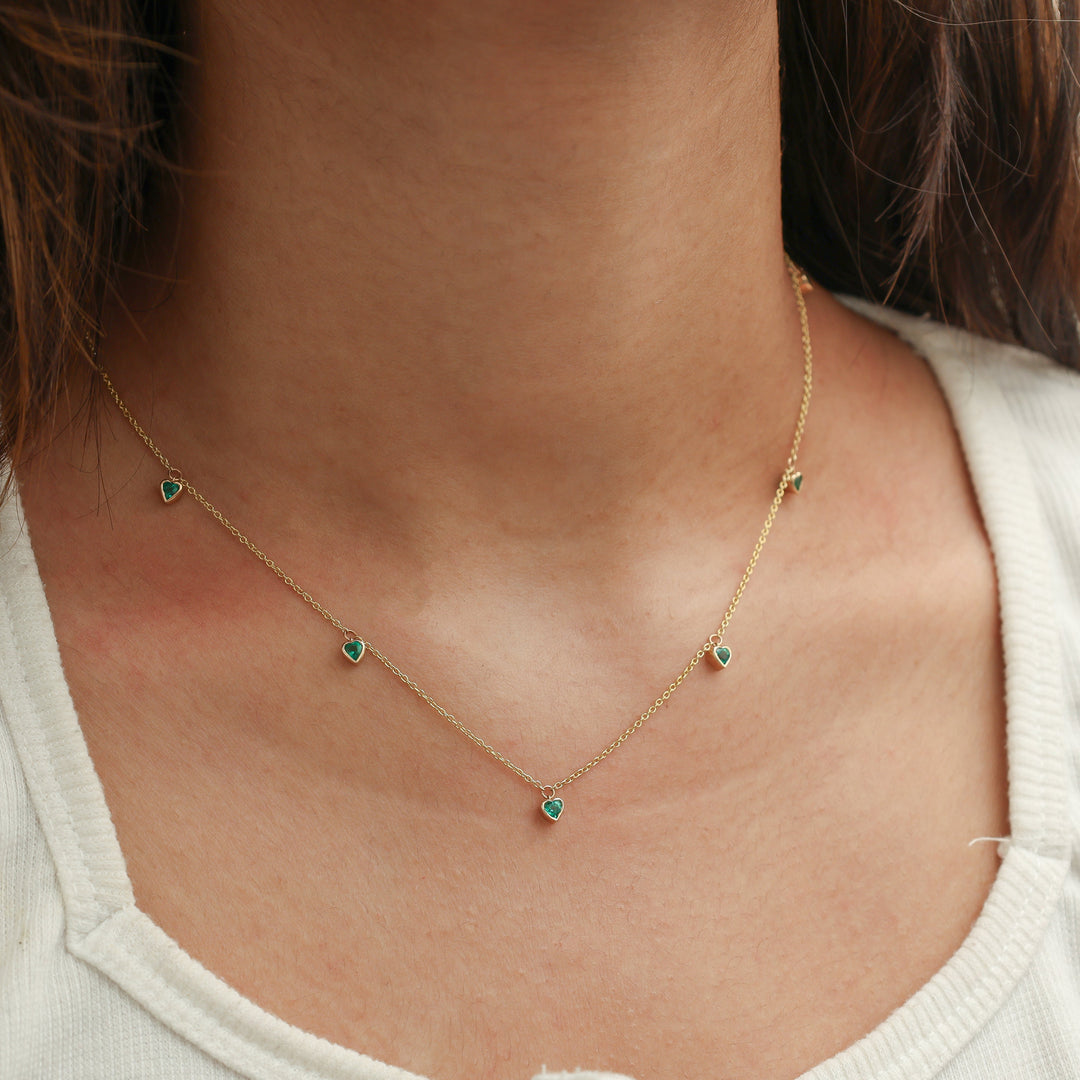 Emerald Bezel Set Heart Shape Chain Necklace - qivii