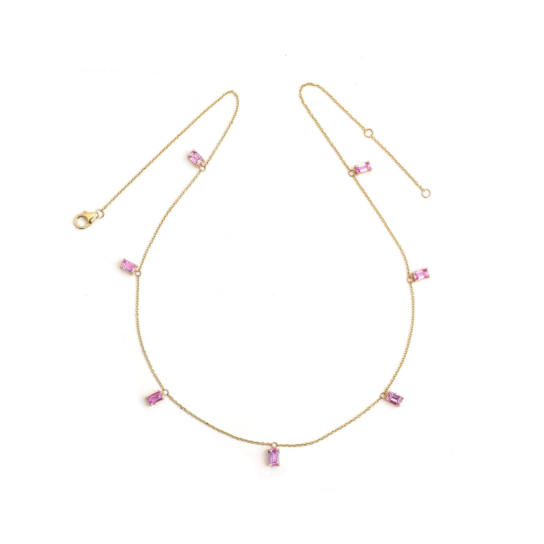 Pink Sapphire Emerald Cut Chain Necklace - qivii