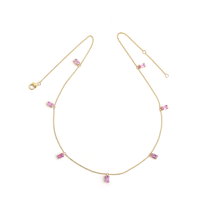 Pink Sapphire Emerald Cut Chain Necklace - qivii