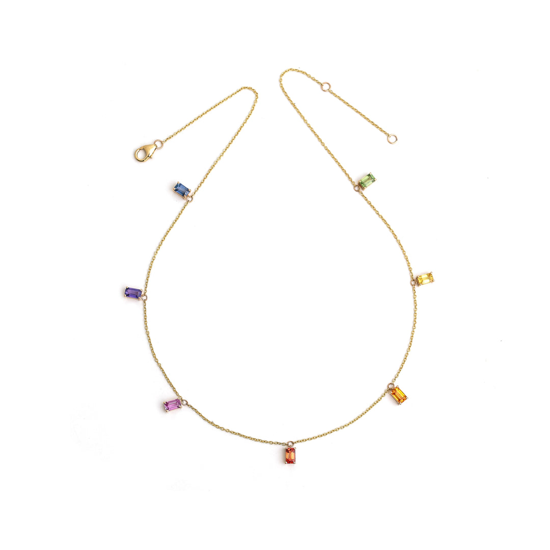 Rainbow Sapphire Emerald Cut Chain Necklace - qivii
