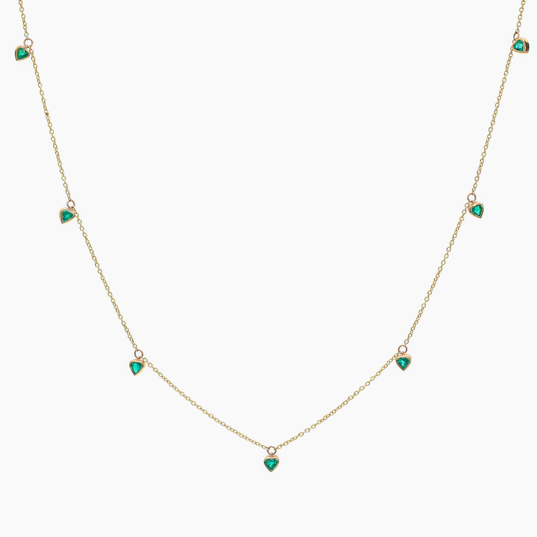 Emerald Bezel Set Heart Shape Chain Necklace - qivii