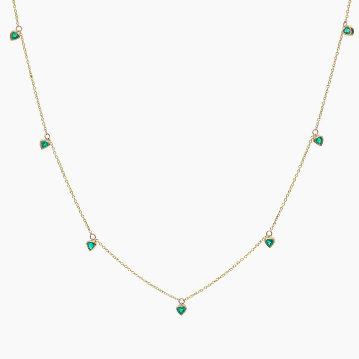 Emerald Bezel Set Heart Shape Chain Necklace - qivii