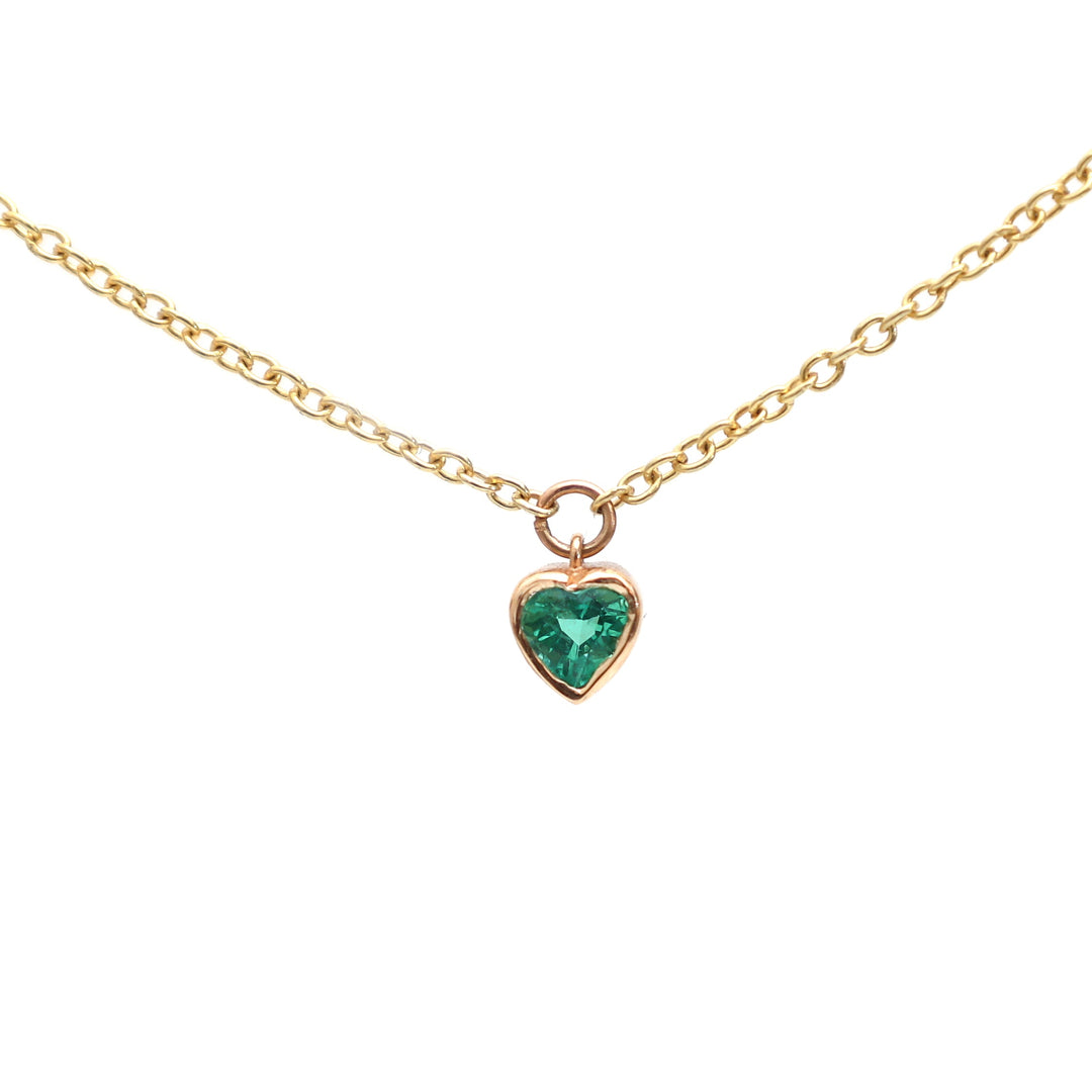 Emerald Bezel Set Heart Shape Chain Necklace - qivii