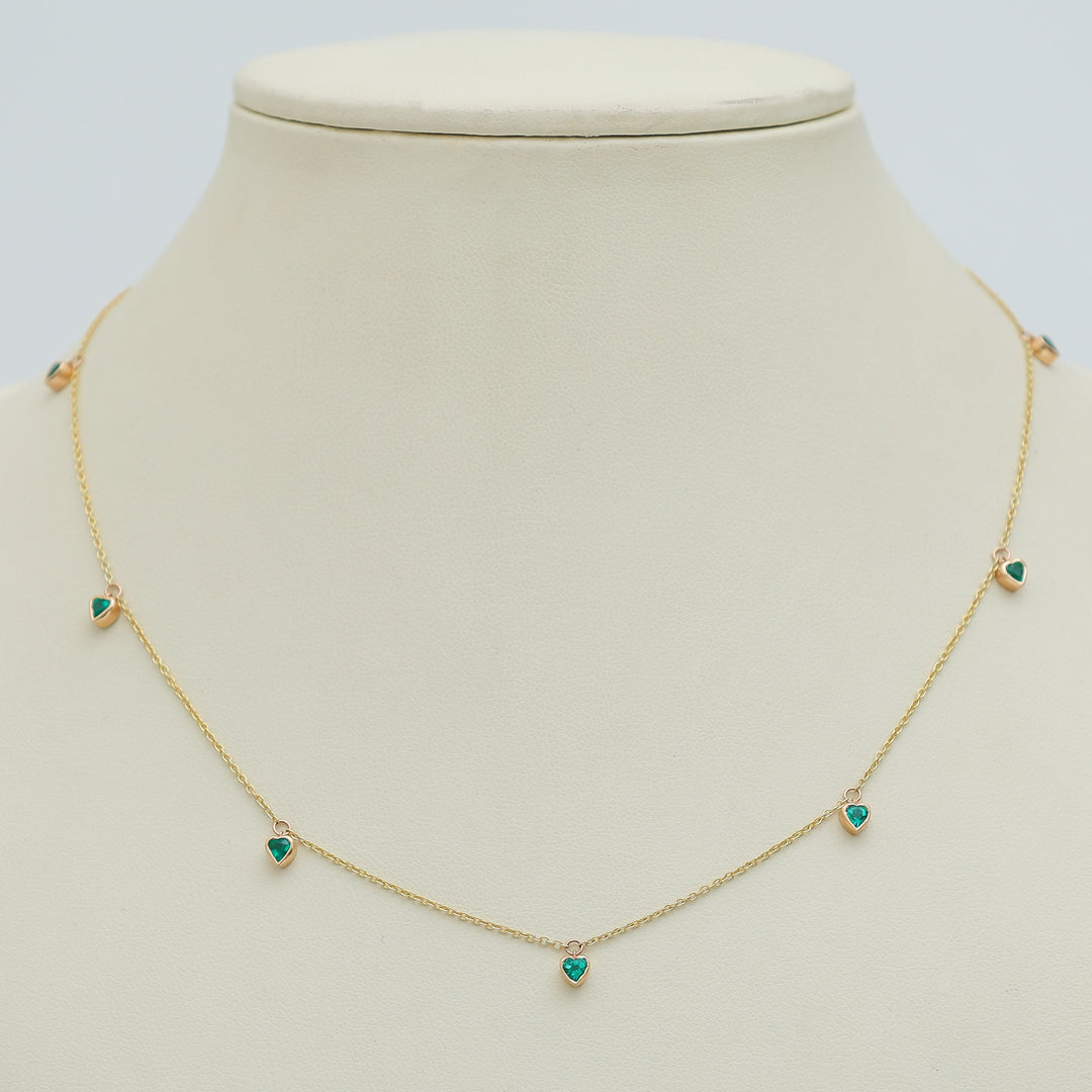 Emerald Bezel Set Heart Shape Chain Necklace - qivii