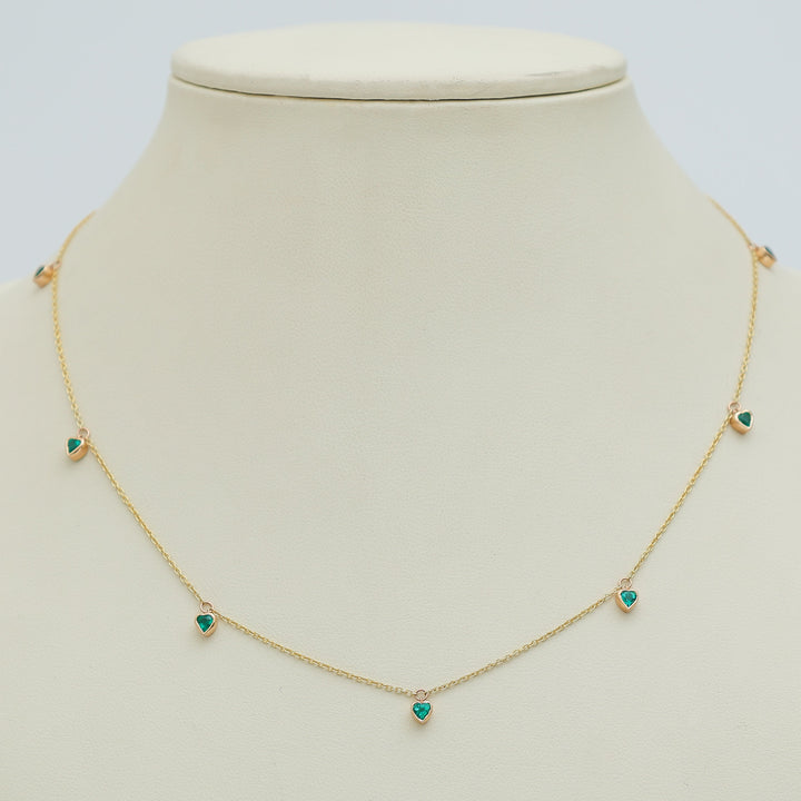 Emerald Bezel Set Heart Shape Chain Necklace - qivii