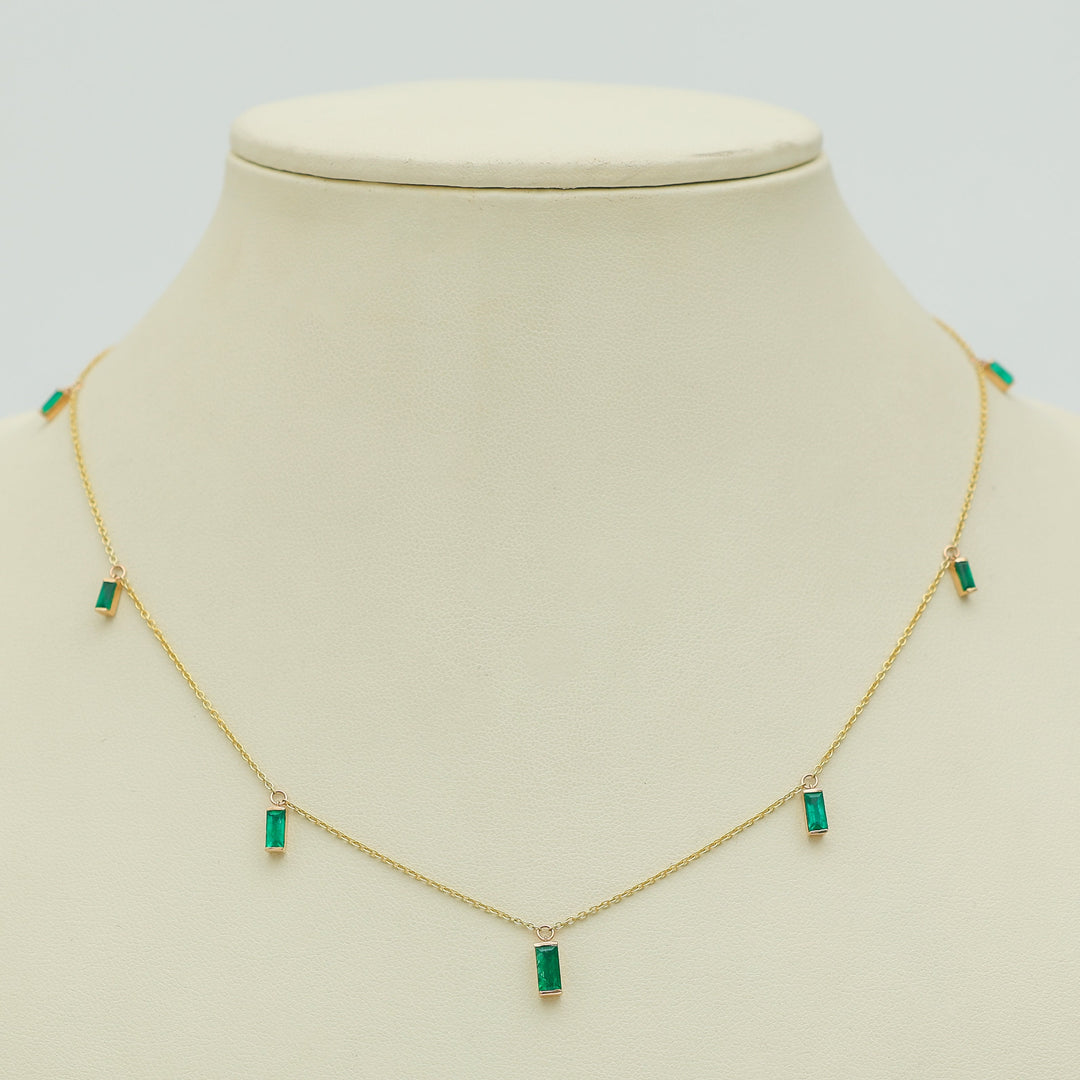 Emerald Bar Set Baguette Shape Chain Necklace - qivii